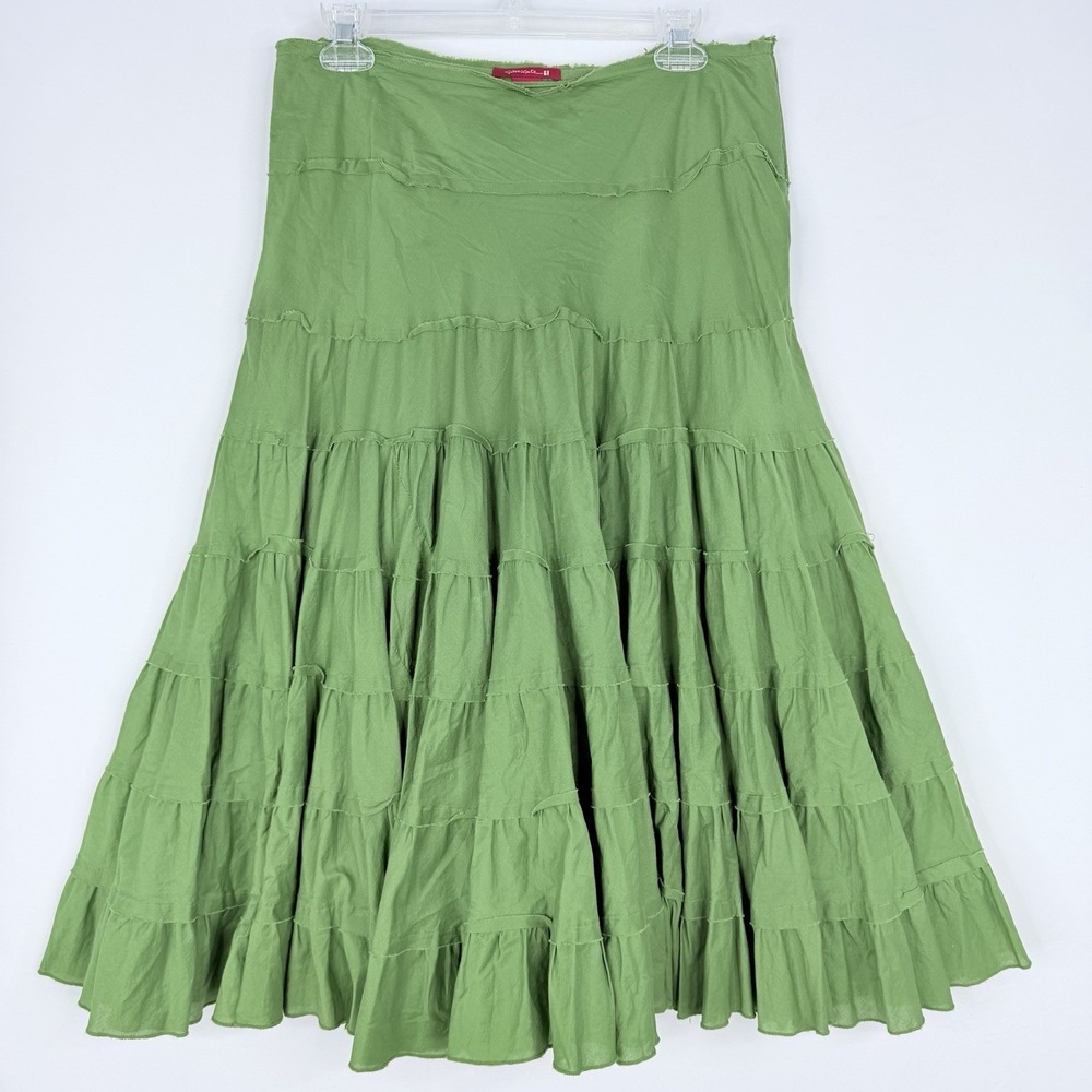 Silvergate Women's Green 100% Cotton Maxi Skirt‎ Size Large Boho Ruffle